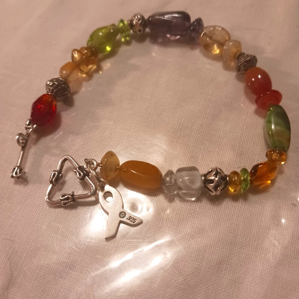 Sterling Silver Natural Stones and Art Glass Beads Bracelet